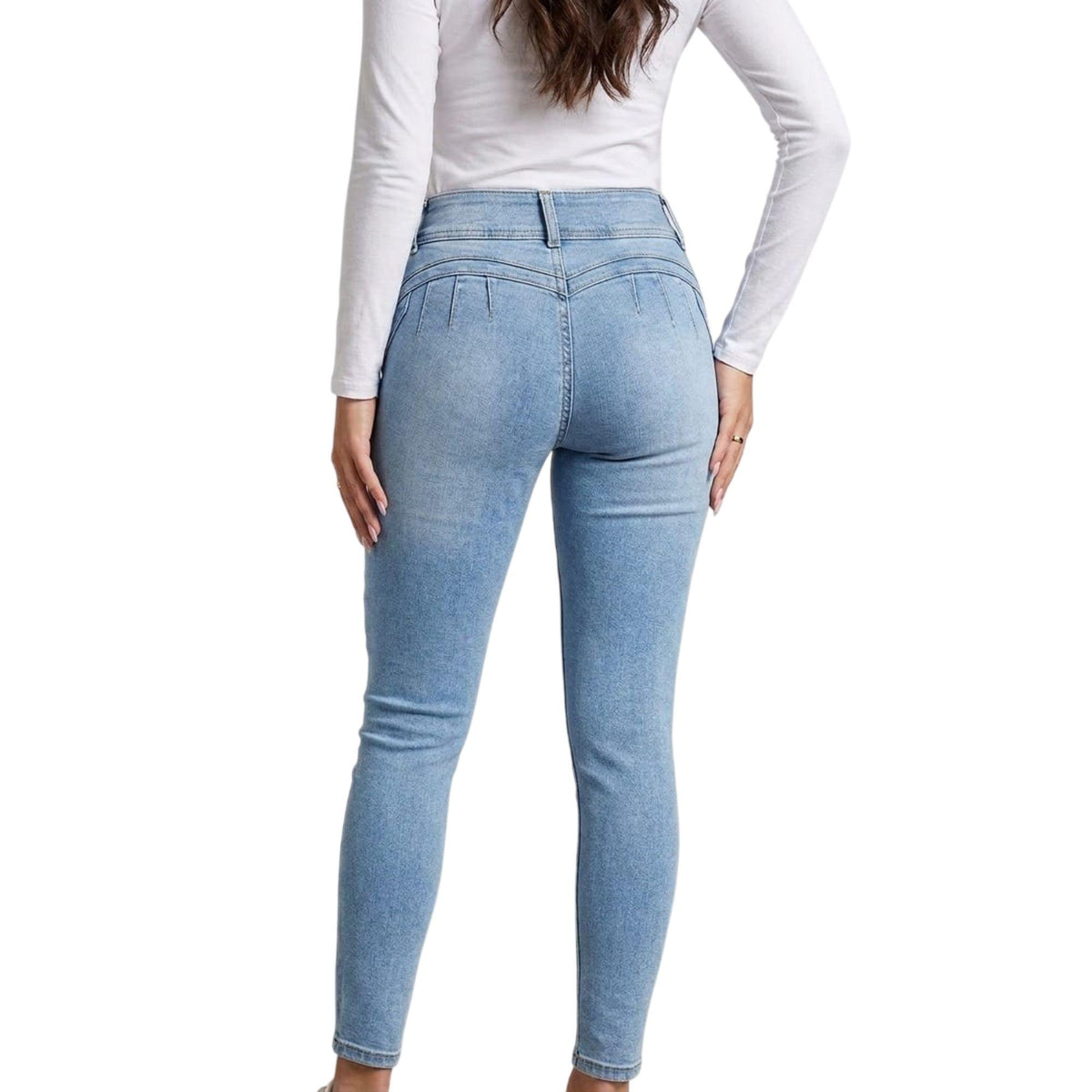 Jeans skinny Corazón mujer azul deslavado - lateral