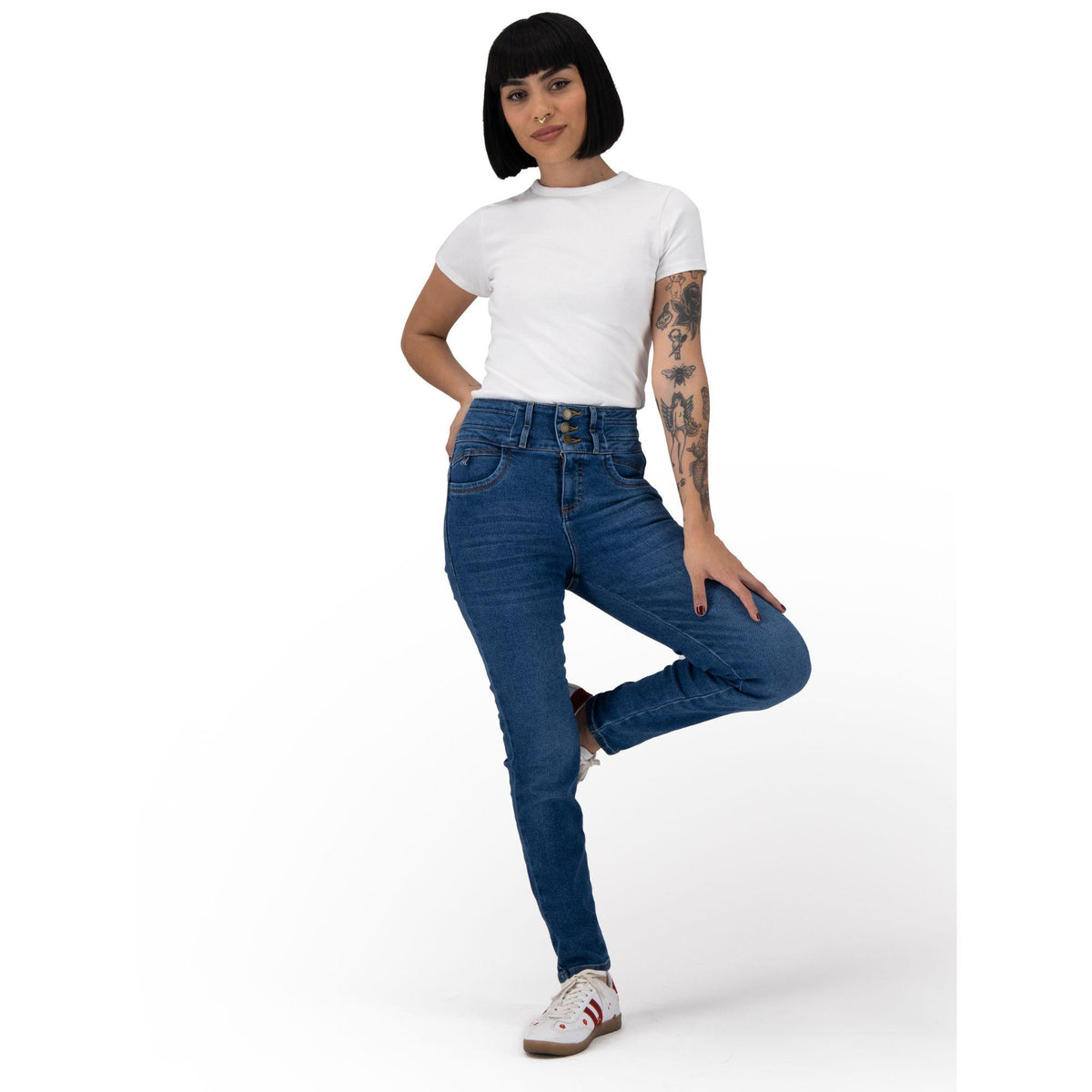 Jeans skinny Corazón mujer azul claro - lateral