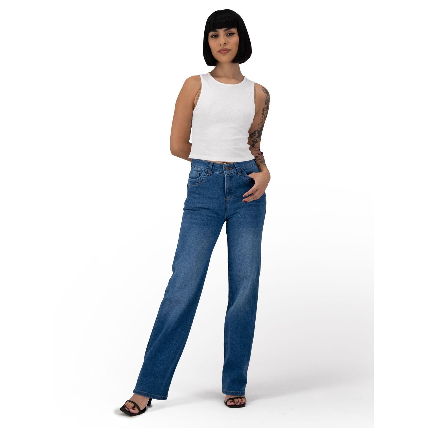Jeans rectos Magic Pomp azul deslavado - frente