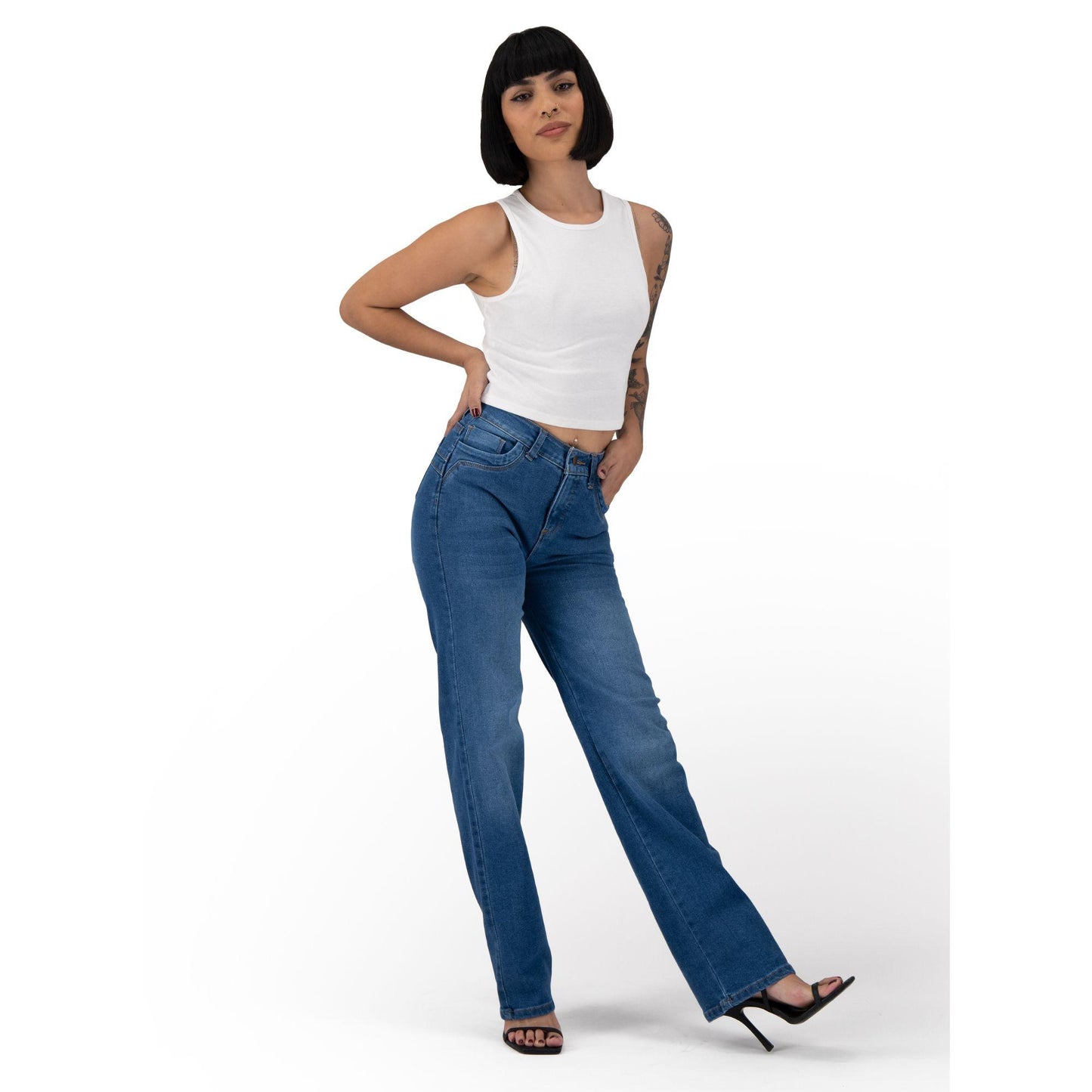 Jeans rectos Magic Pomp azul deslavado - cintura