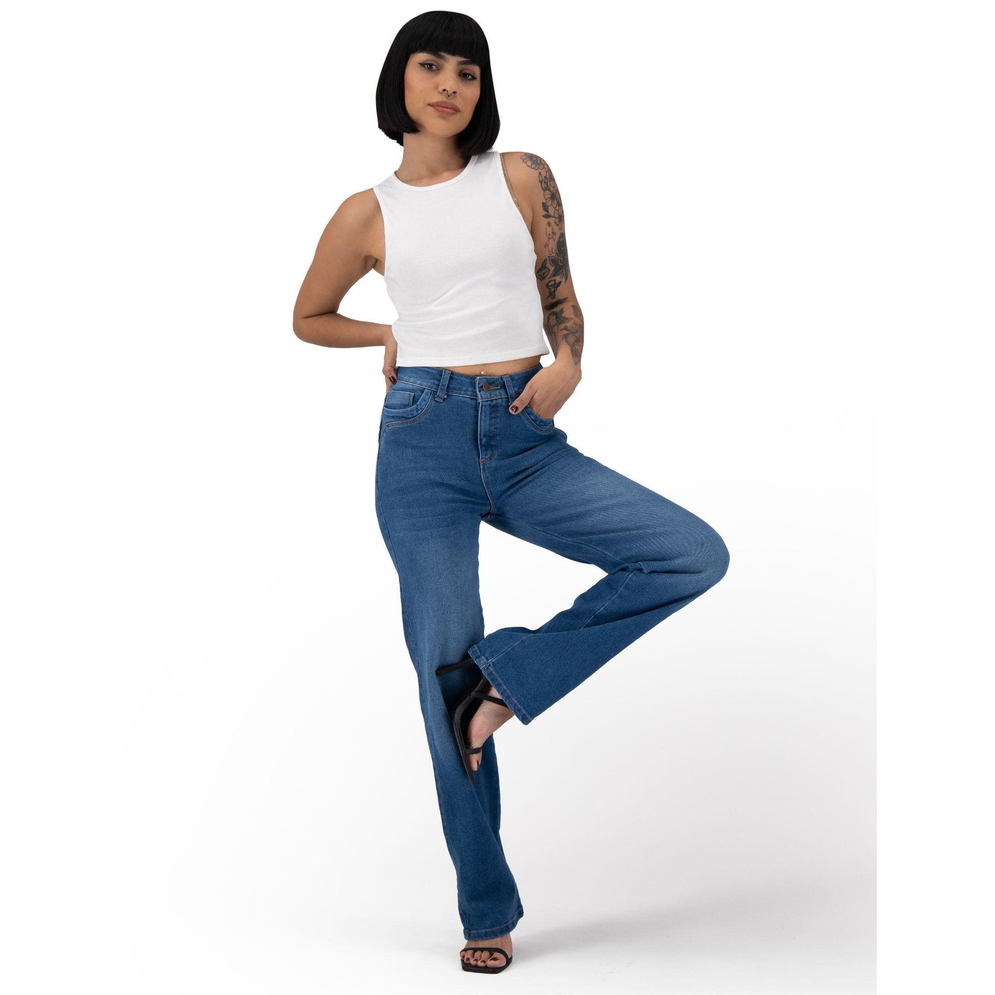 Jeans rectos Magic Pomp azul deslavado - lateral