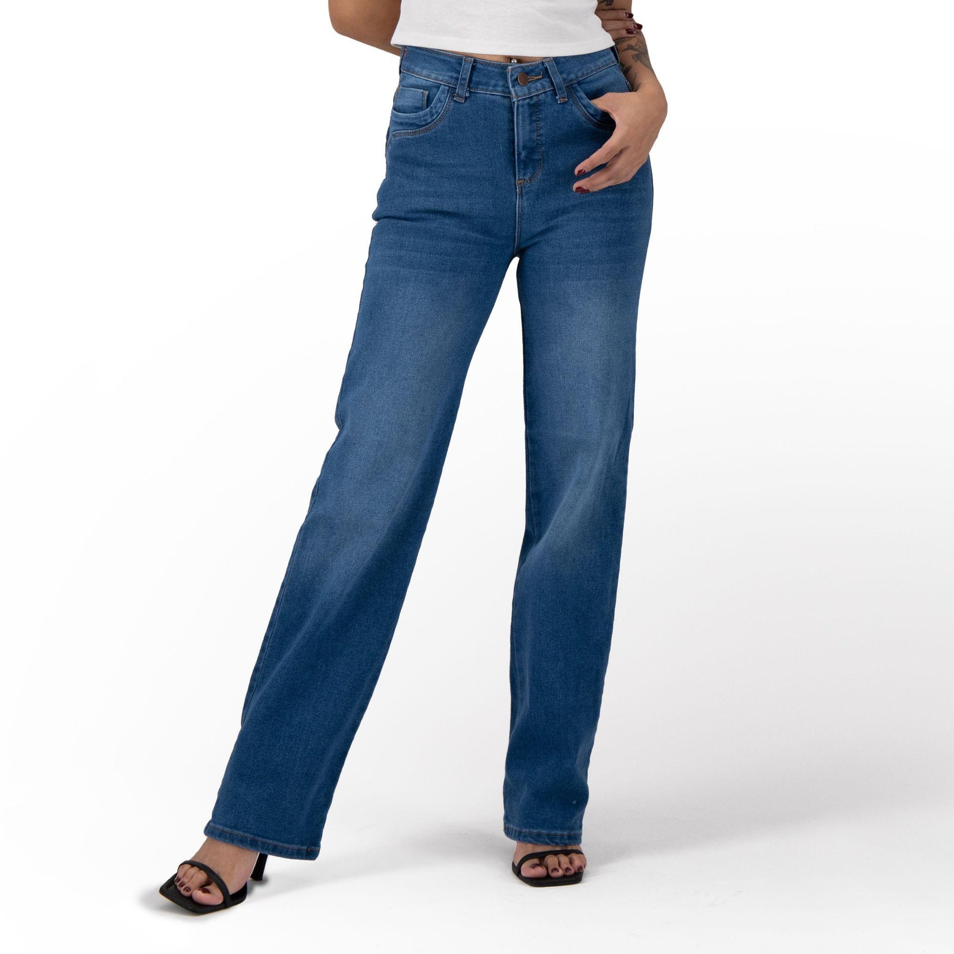 Jeans rectos Magic Pomp azul deslavado - espalda