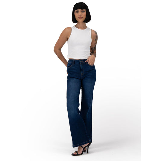 Jeans acampanados mujer azul medio - frente
