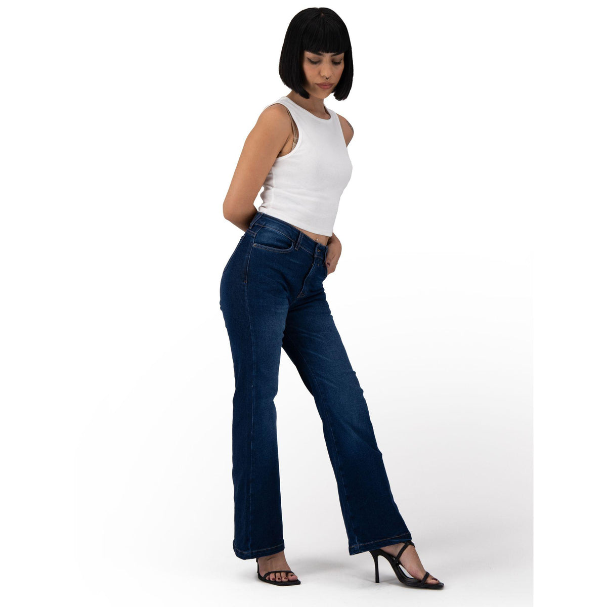 Jeans acampanados mujer azul medio - cintura