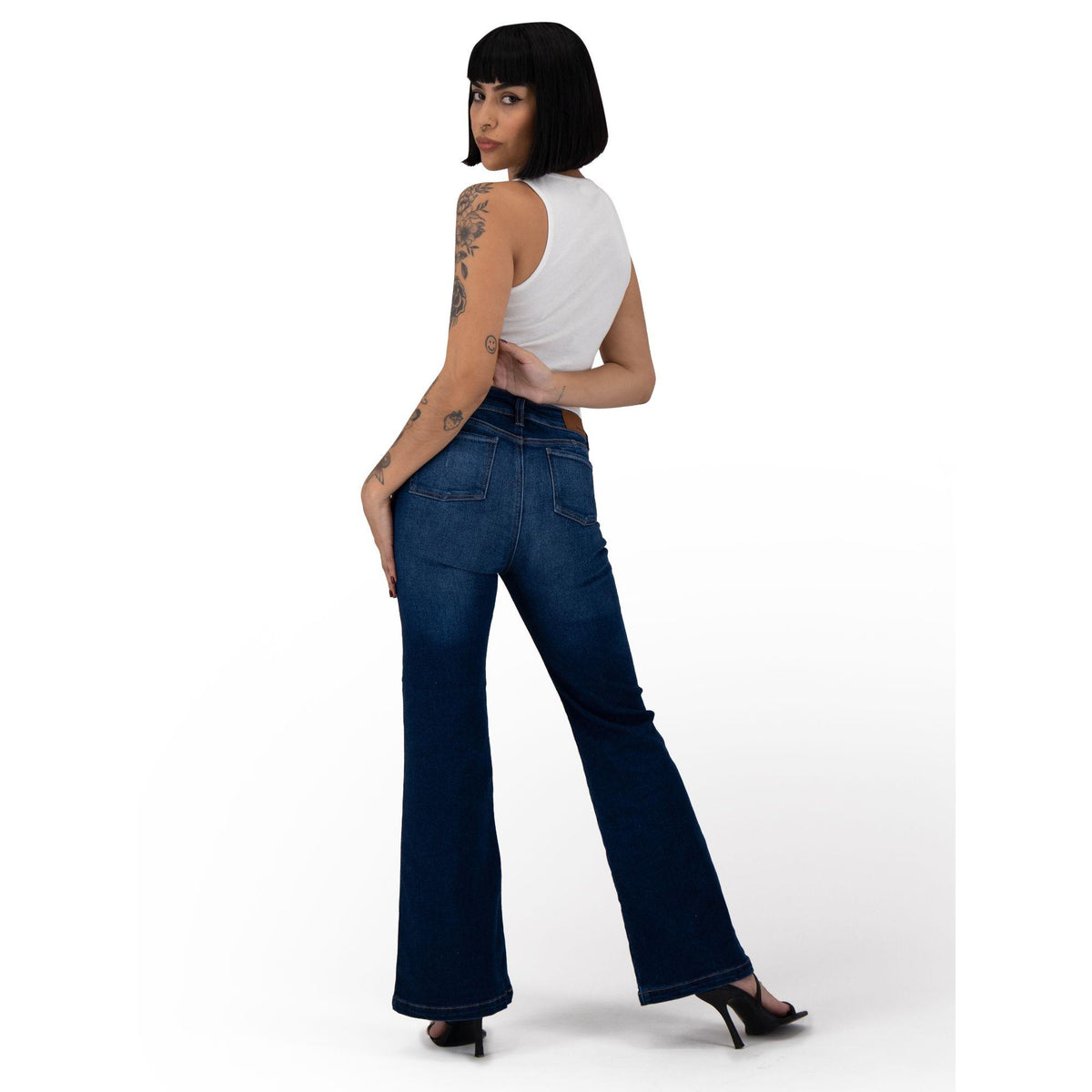 Jeans acampanados mujer azul medio - bolsas