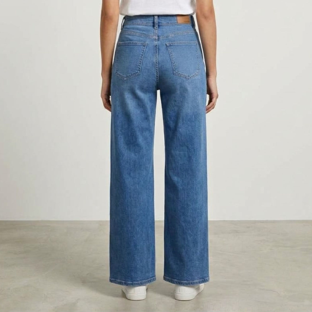 Jeans Rectos Pierna Amplia Mujer Azul Deslavado con Desgaste