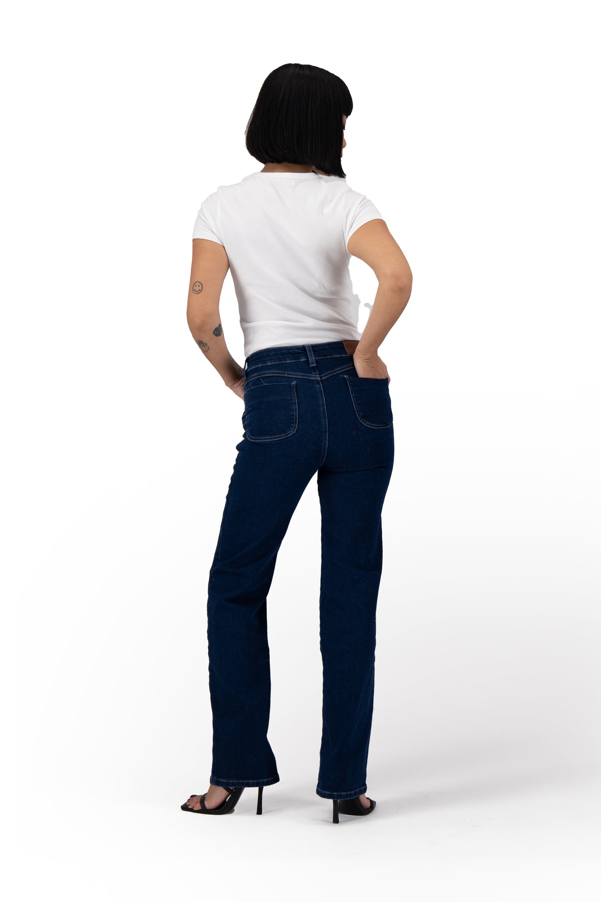 Jeans Rectos Mujer Levanta Pompas Azul Medio