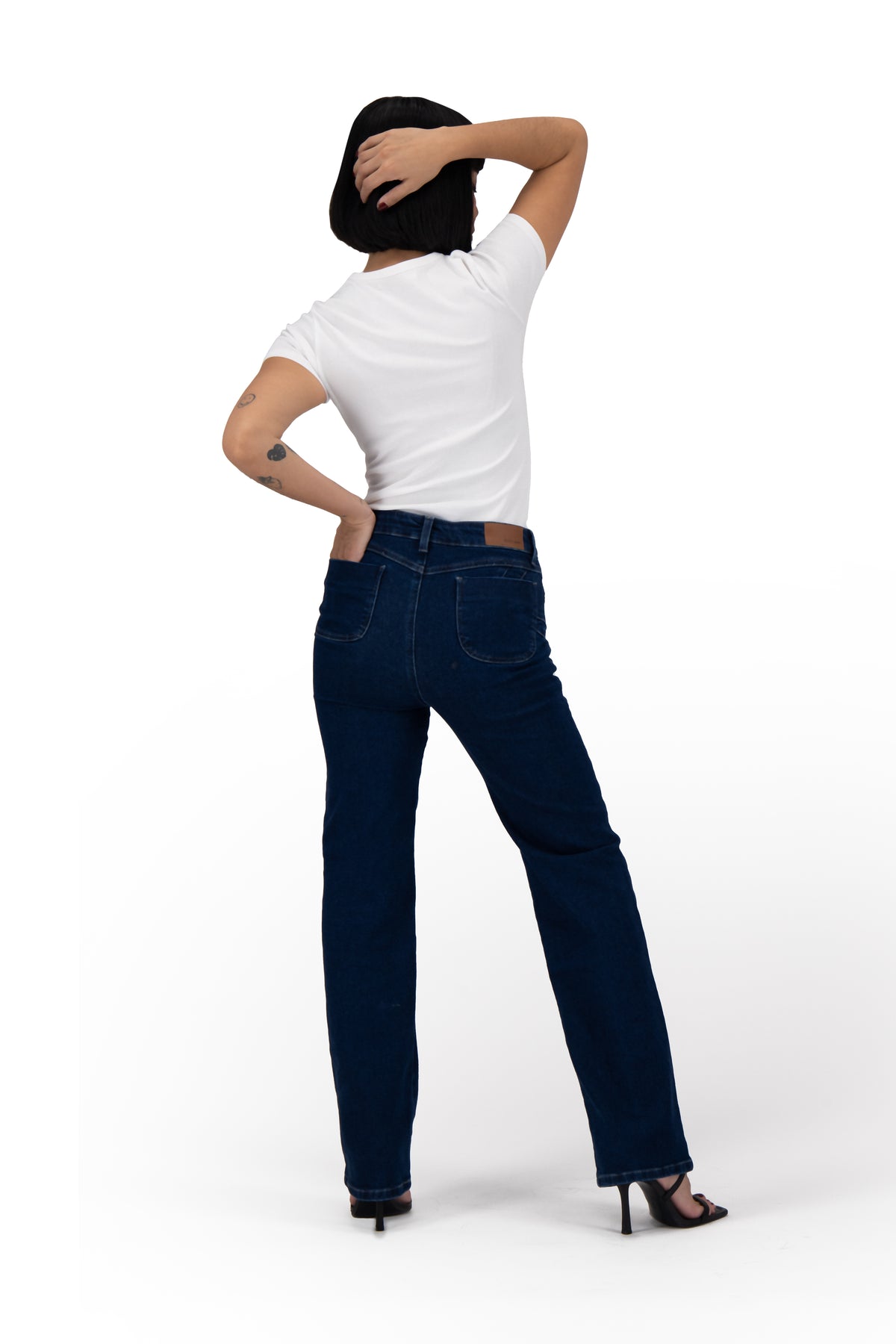 Jeans Rectos Mujer Levanta Pompas Azul Medio