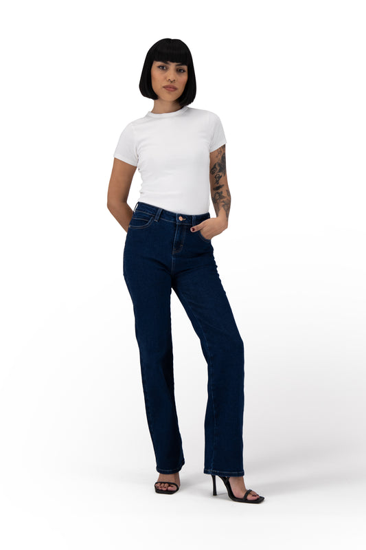 Jeans Rectos Mujer Levanta Pompas Azul Medio