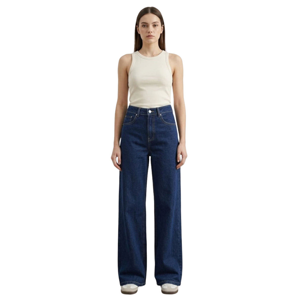 Jeans Pierna Amplia Mujer Azul Oscuro