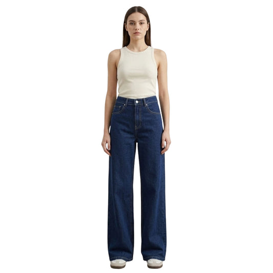 Jeans Pierna Amplia Mujer Azul Oscuro