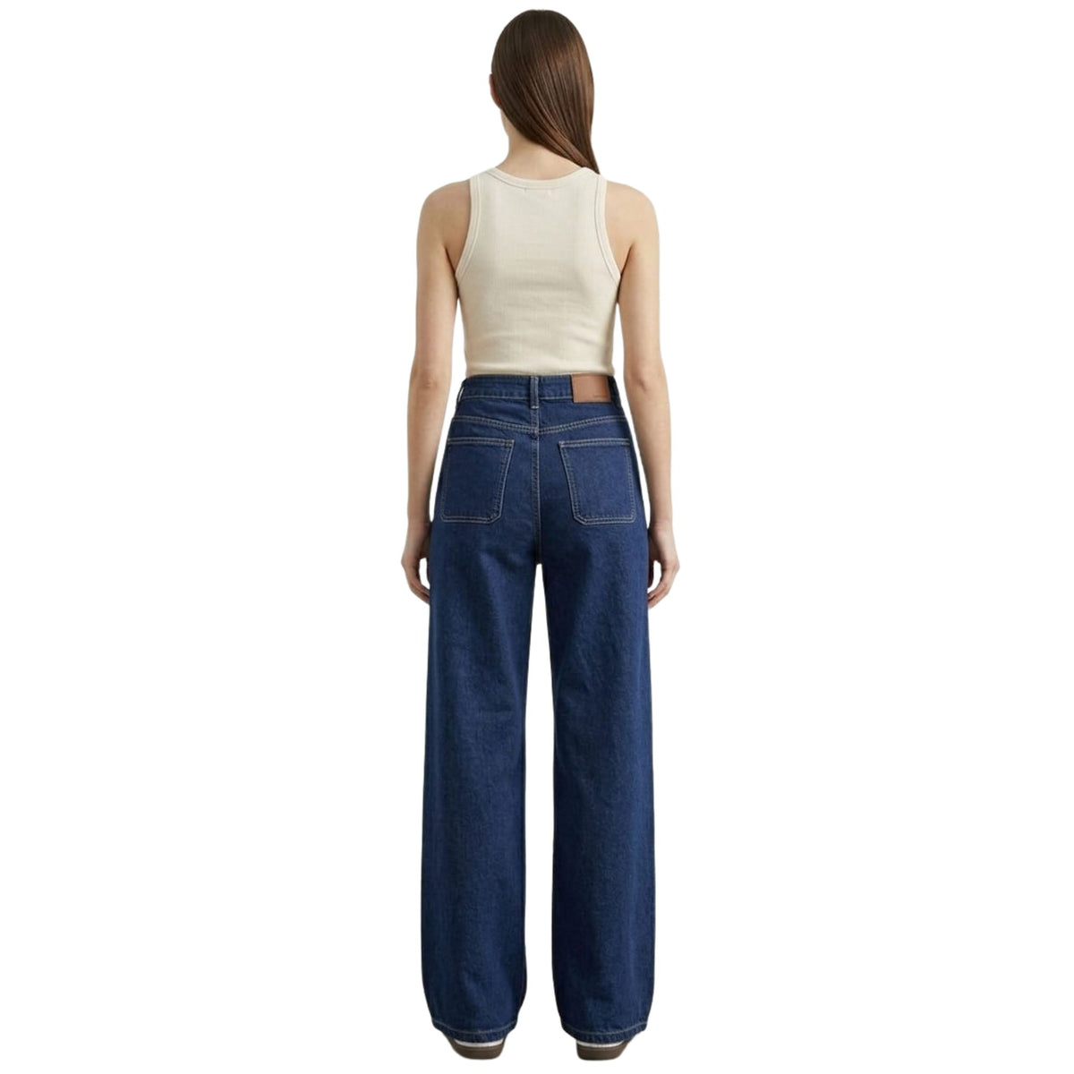 Jeans Pierna Amplia Mujer Azul Oscuro