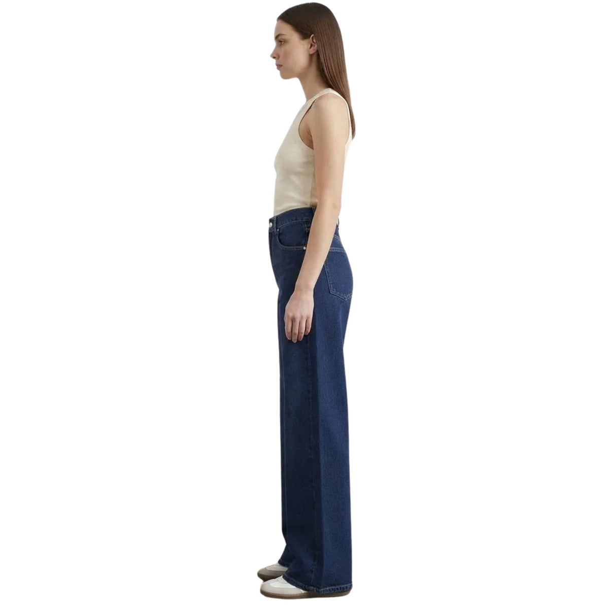 Jeans Pierna Amplia Mujer Azul Oscuro