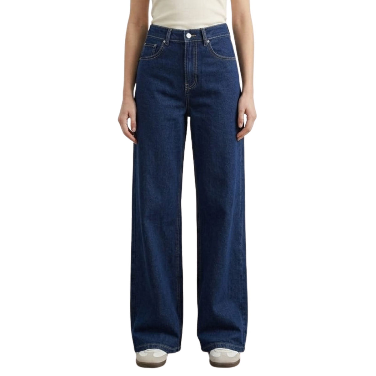 Jeans Pierna Amplia Mujer Azul Oscuro