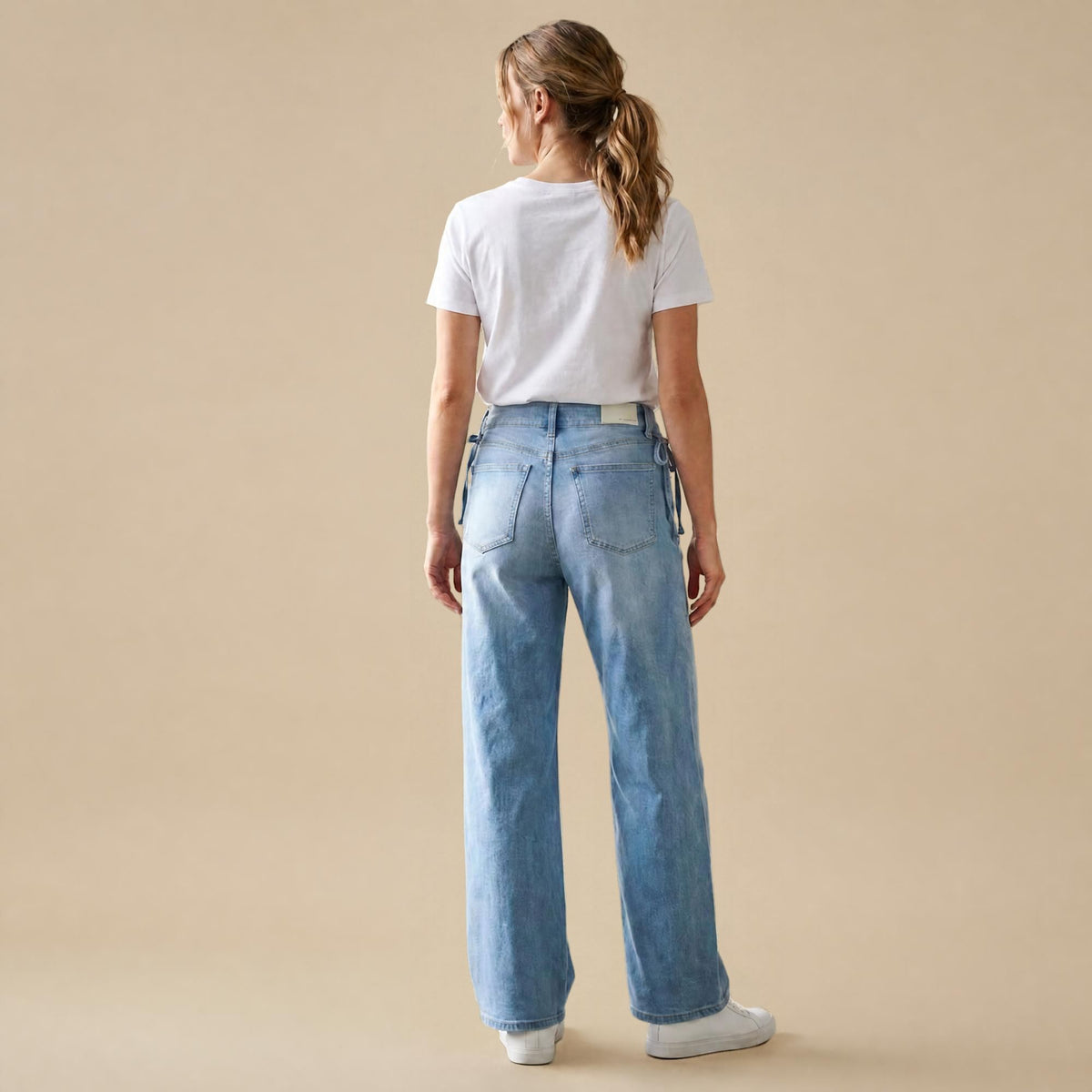 Jeans Rectos Pierna Amplia Mujer Azul Deslavado
