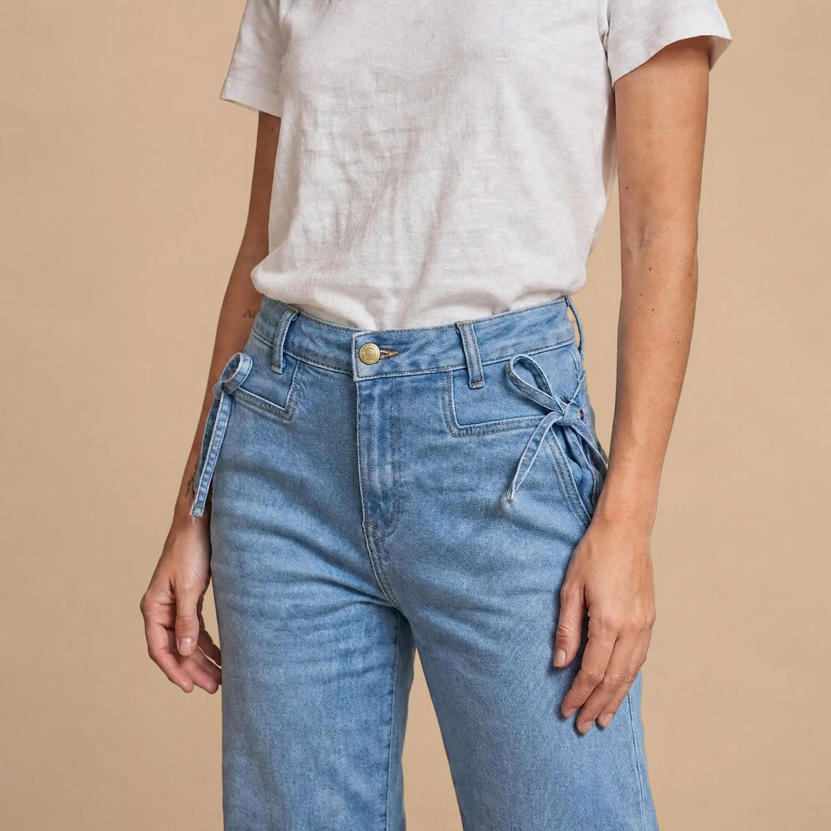 Jeans Rectos Pierna Amplia Mujer Azul Deslavado