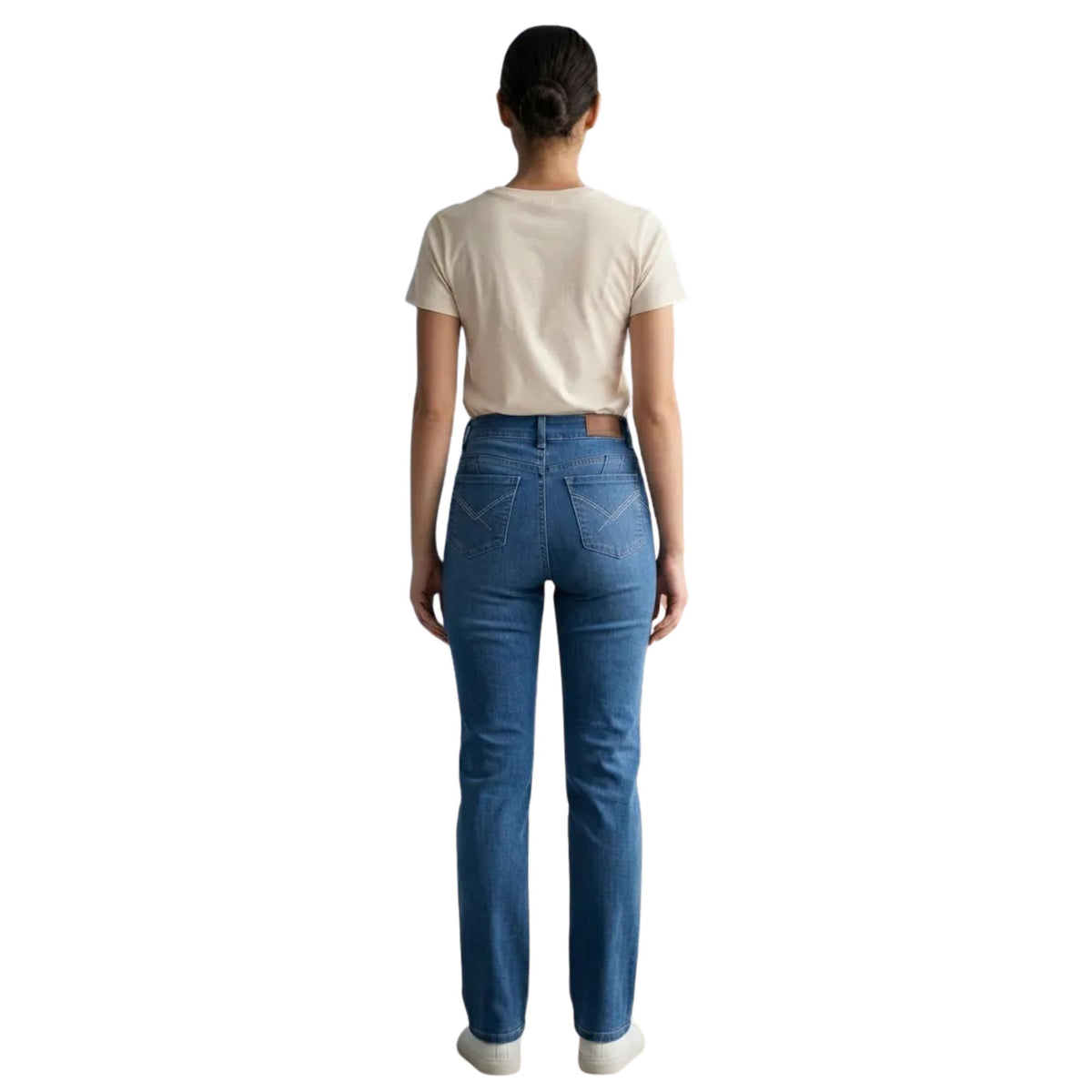 Jeans Rectos Mujer Levanta Pompas Azul Deslavado con Arrugas 3D