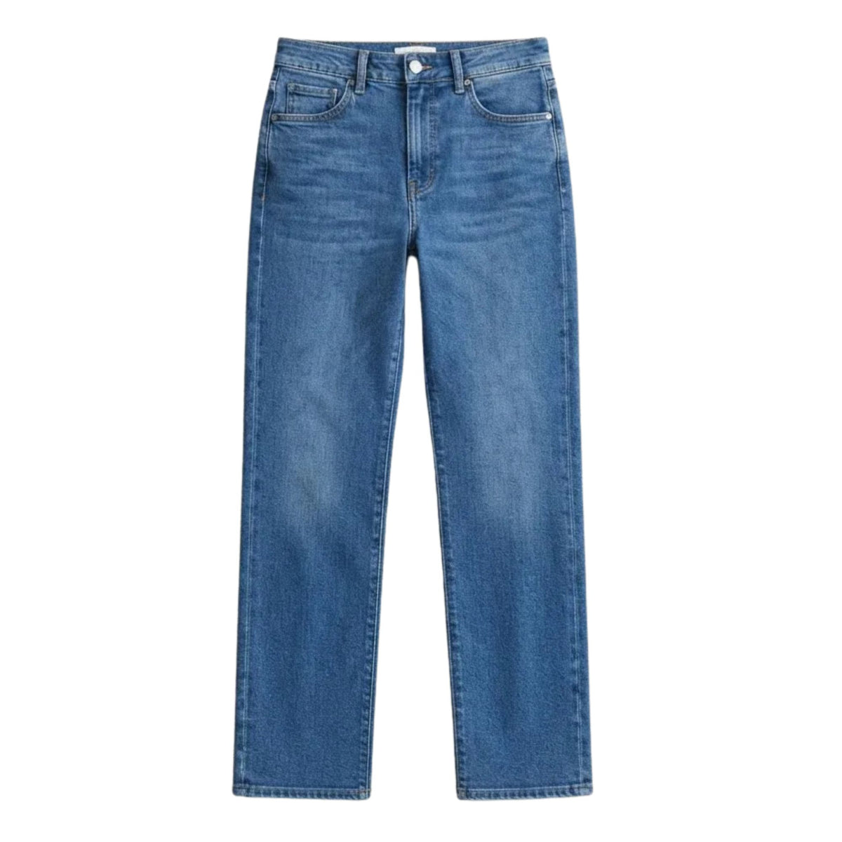 Jeans Rectos Mujer Levanta Pompas Azul Deslavado con Arrugas 3D