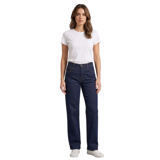 Jeans Rectos Mujer Levanta Pompas Azul Oscuro con Pespunte