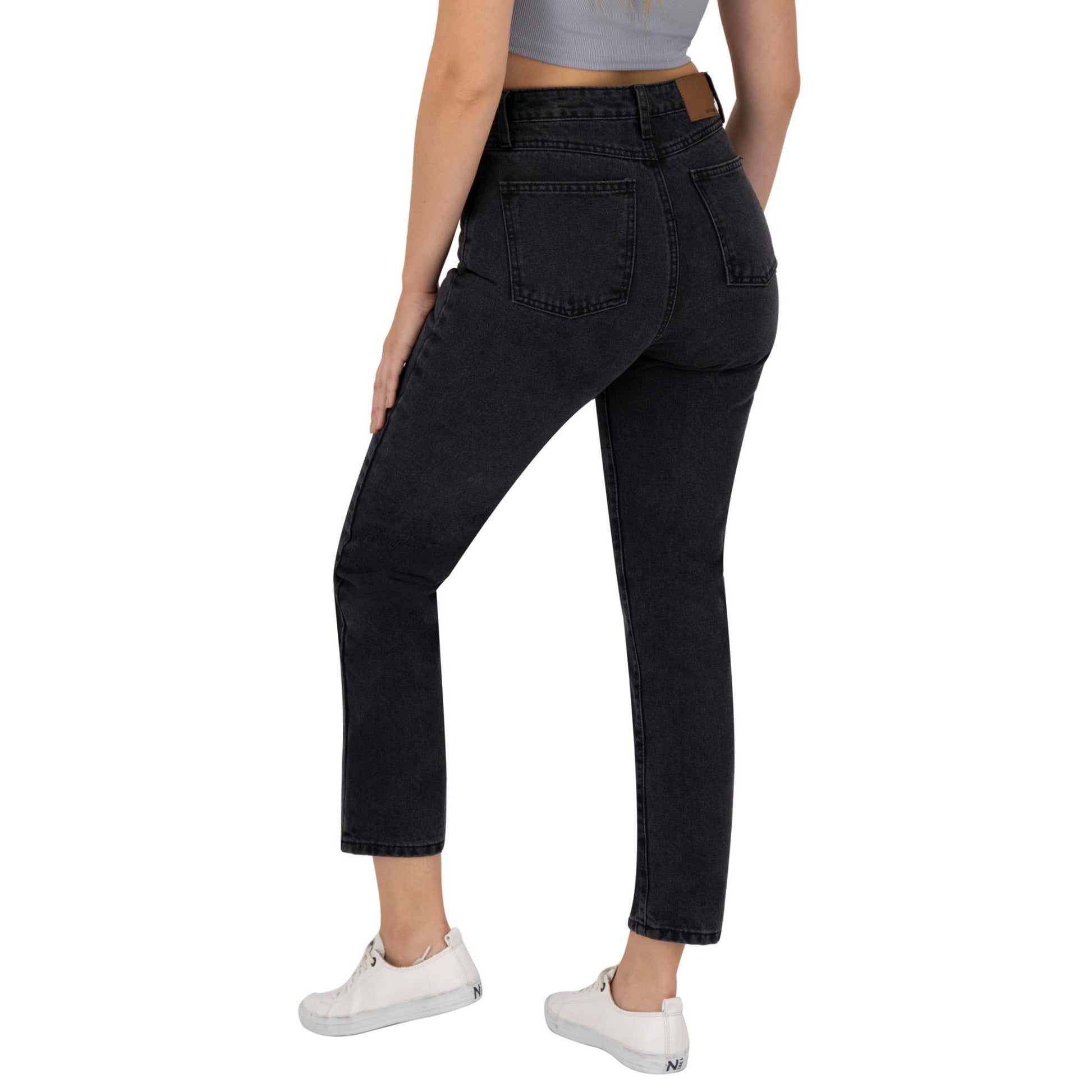Jeans mom mujer gris rígida - lateral