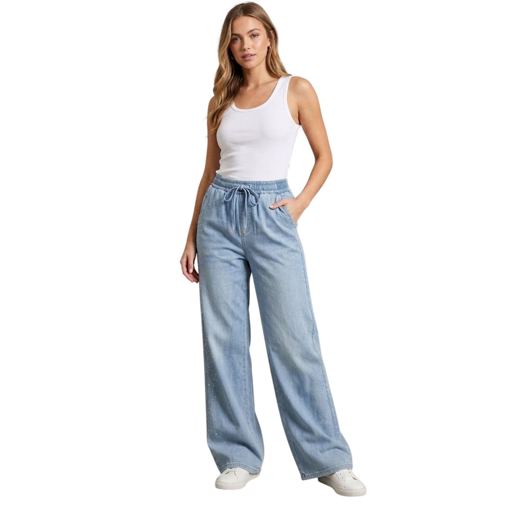 Pantal�n Pierna Amplia Mujer Mezclilla G83186 - Azul Medio, 7 image
