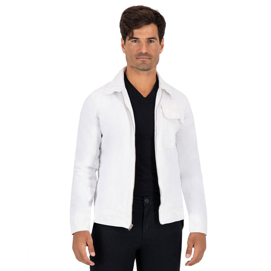 Chamarra sobrecamisa hombre mezclilla blanca - frente