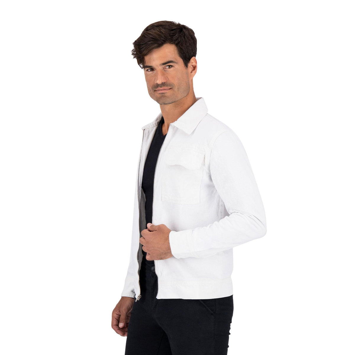 Chamarra sobrecamisa hombre blanca - lateral