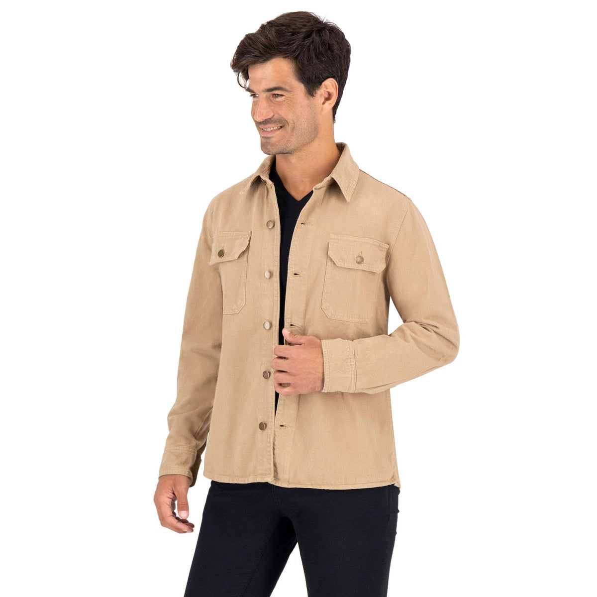 Chamarra sobrecamisa hombre marrón - lateral