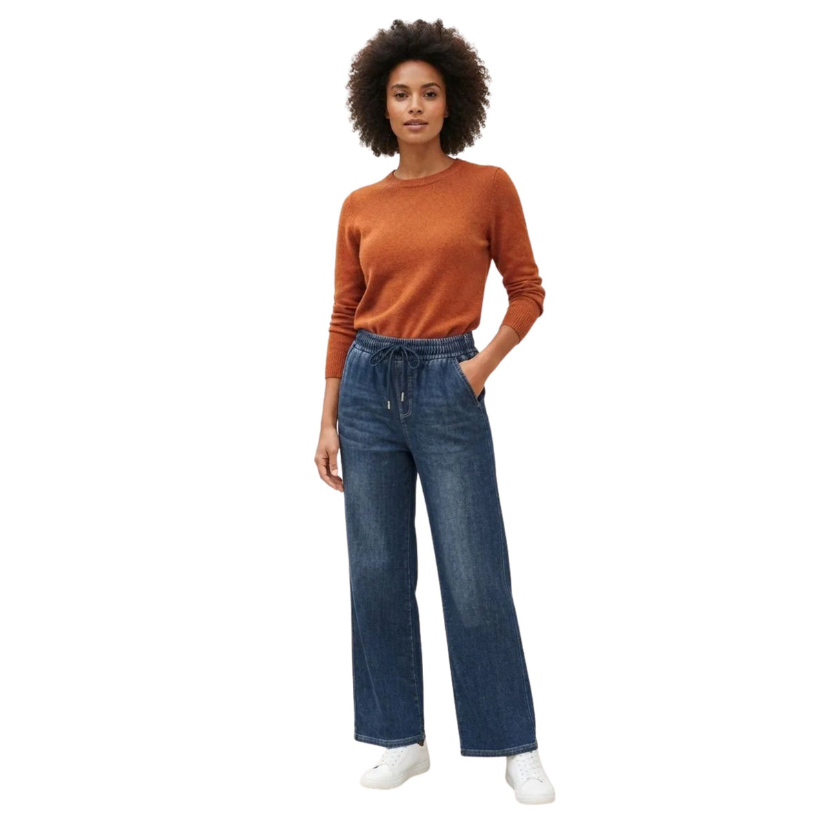 Jeans Pierna Amplia Mujer Azul con Pretina Y Cordones