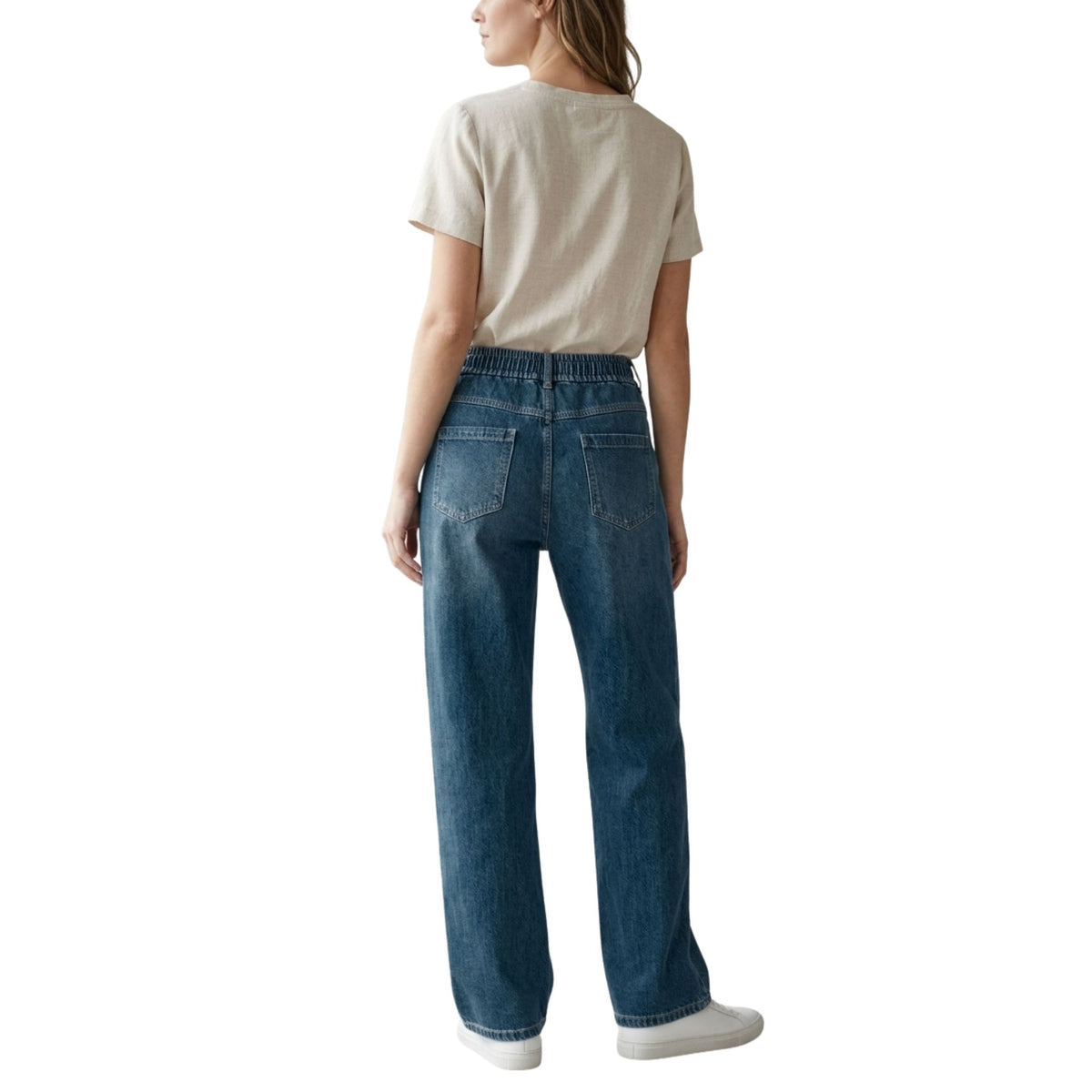 Jeans Pierna Amplia Mujer Azul Deslavado Con Pretina