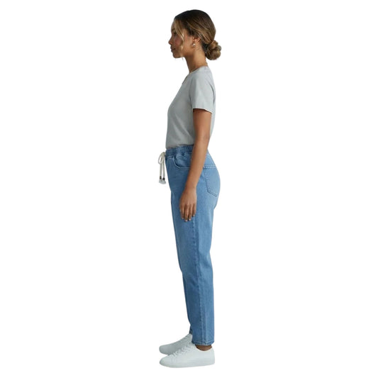 Mom Jeans Mujer Azul de Mezclilla Stretch con Pretina