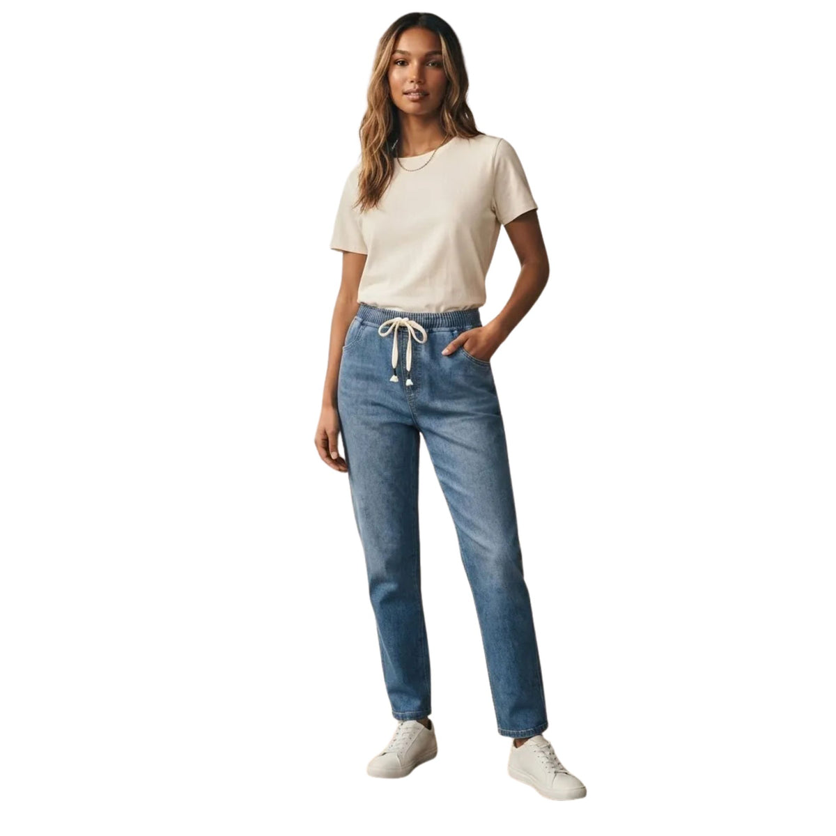 Mom Jeans Mujer Azul de Mezclilla Stretch con Pretina