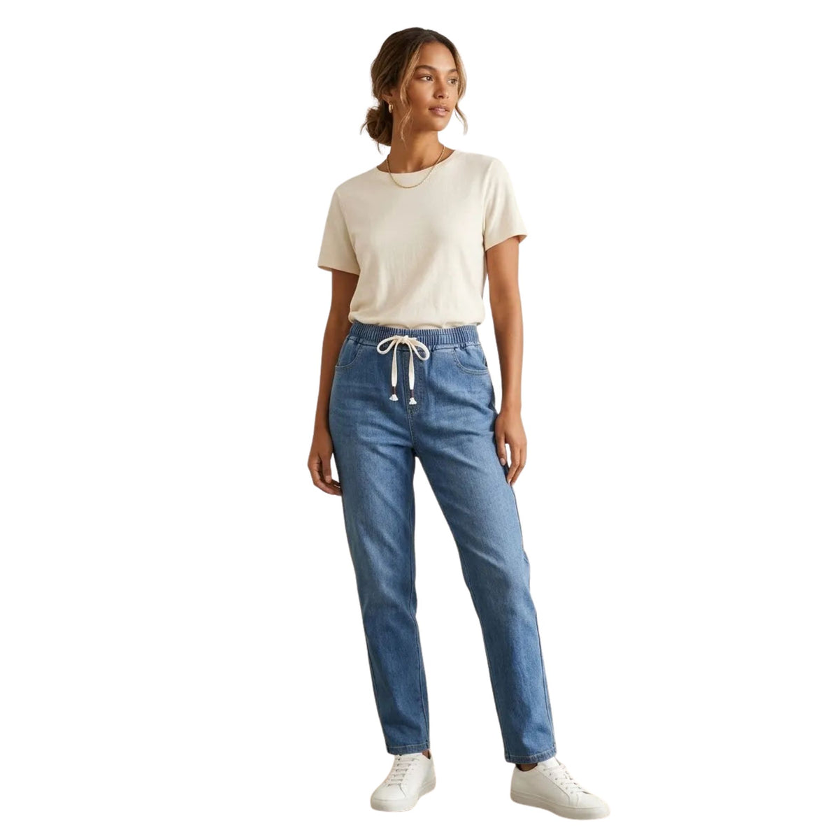 Mom Jeans Mujer Azul de Mezclilla Stretch con Pretina