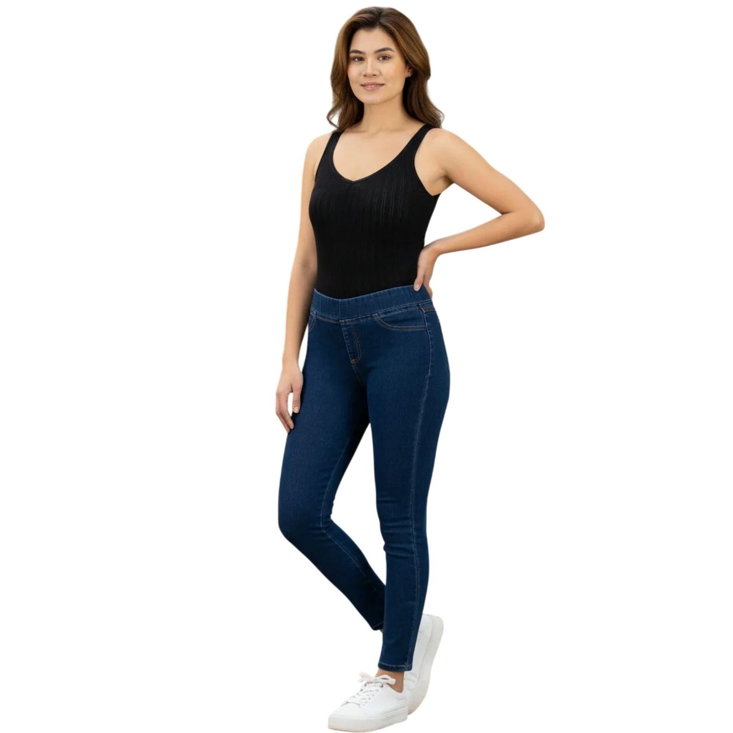 Jeans super skinny mujer Pull On azul medio - frente