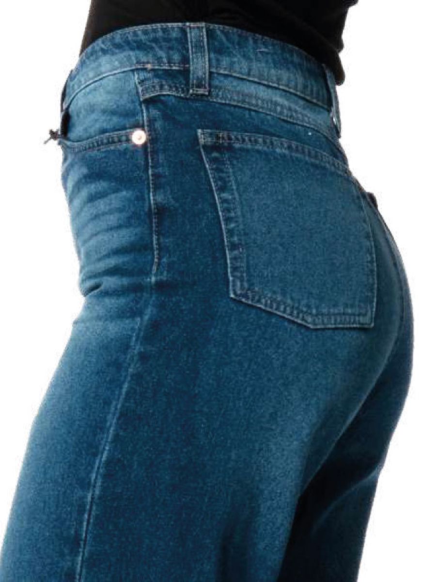 Mom Jeans Cintura Alta Pierna Amplia / color azul oscuro