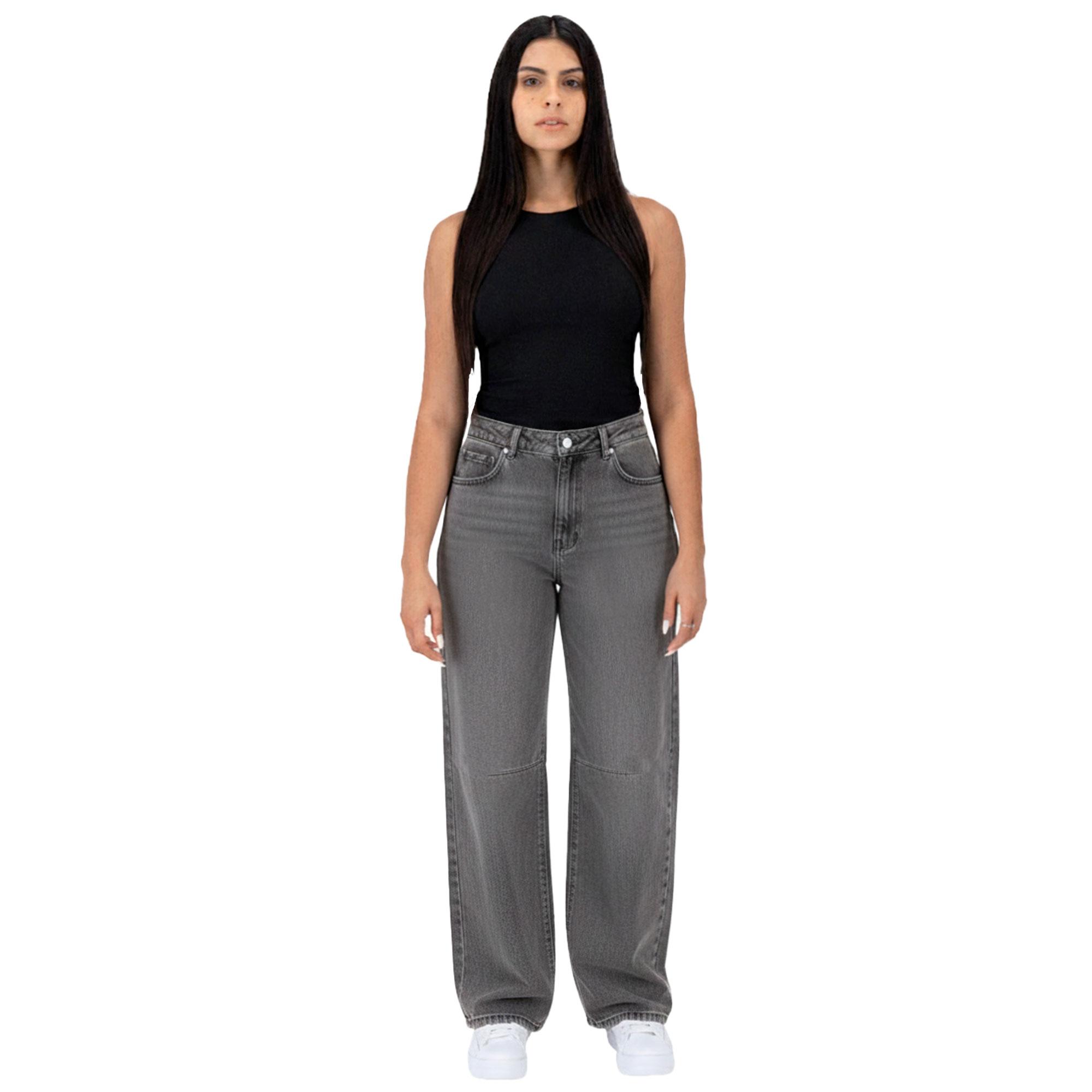 Pantalón Barrel Mujer Mezclilla Gris 025907